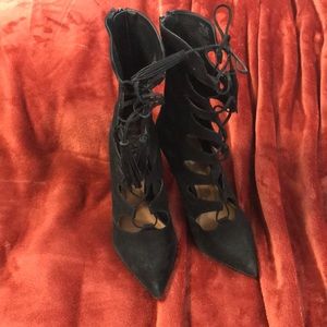 Black Nubuck Steve Madden Lace-Up Heel Boots